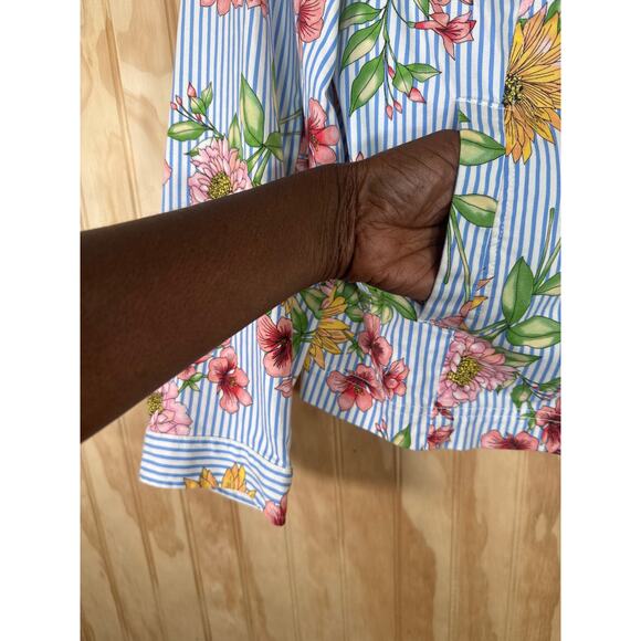 Rafaella XL Floral Stripe Cotton Button Up Jacket Pockets Spring Summer Layer - Picture 3 of 8
